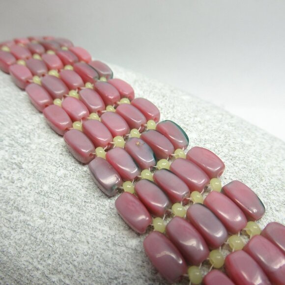 Handwoven Pink Czech UG glass bracelet - Picture 6 of 14